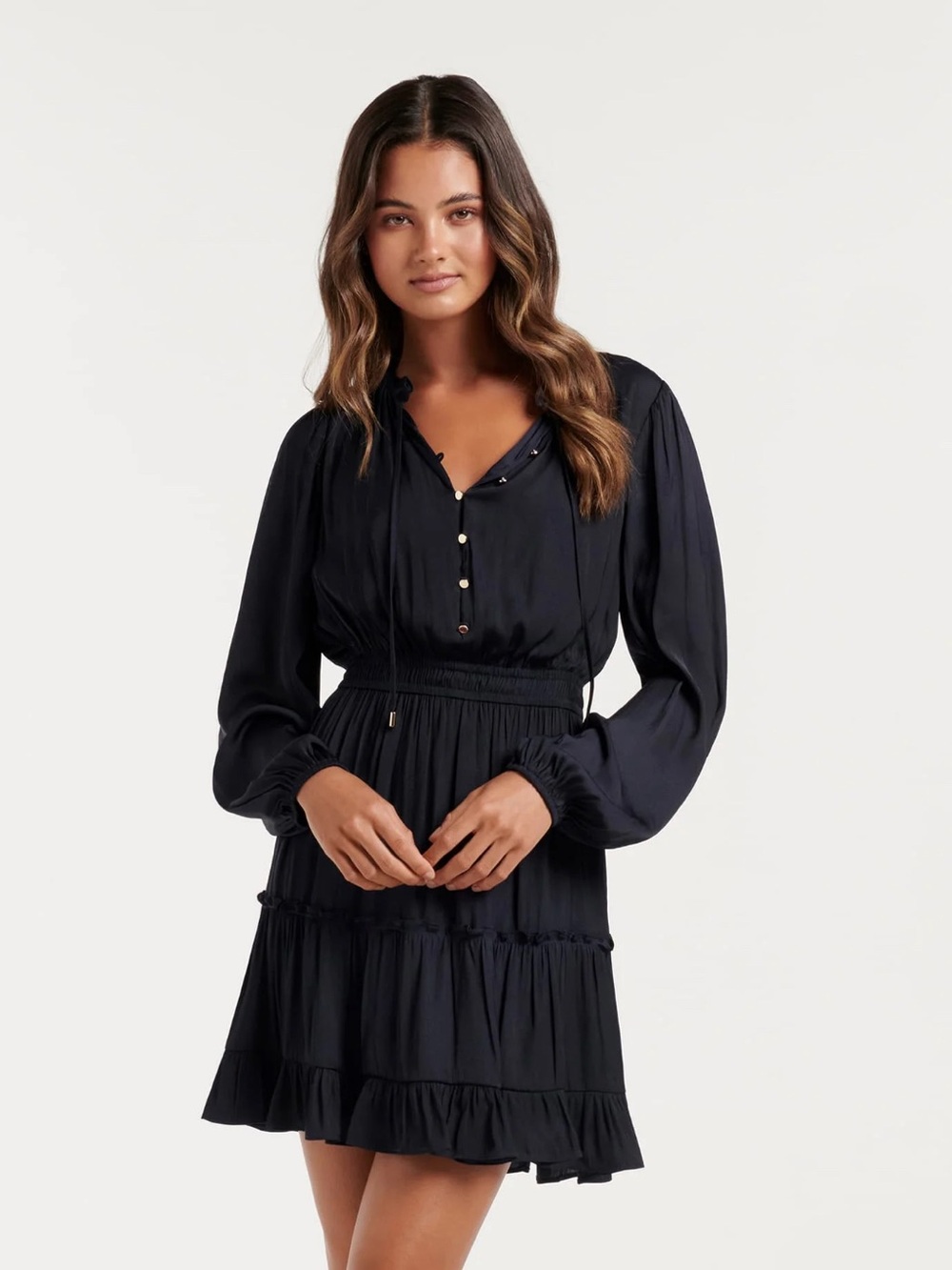 Ever New Melissa Tiered Skater Dress Preppy Mini luxury Cocktail size 12 Dark bl